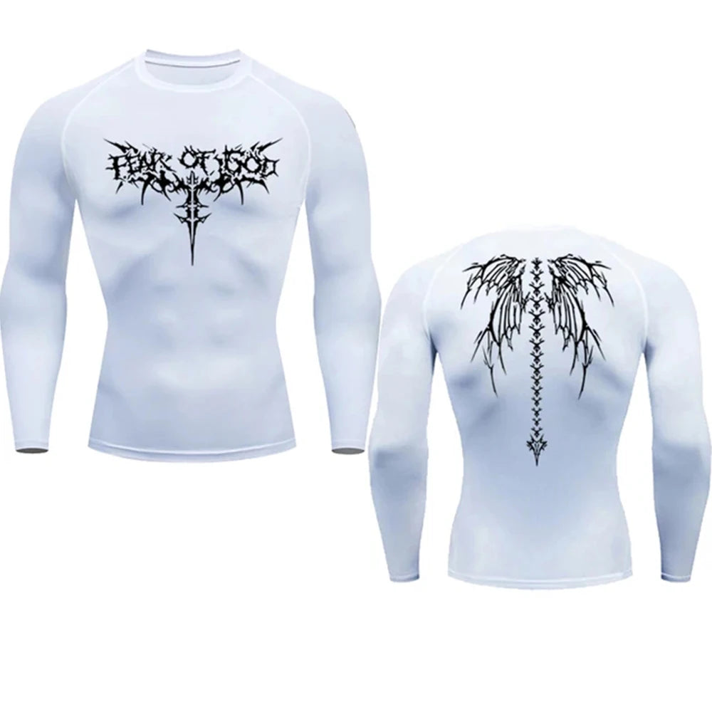 Dark Print Long-Sleeve Compression Shirt