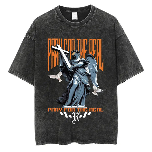 Gothic Stone Wash Winged Statue T-Shirt