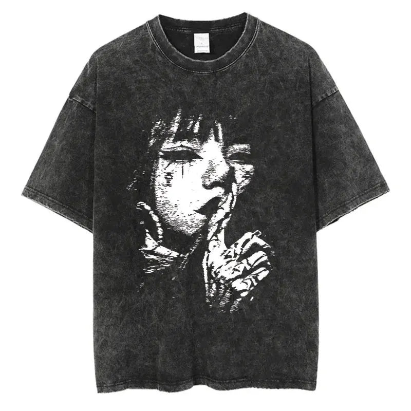 Oversized Gothic Face Silence T-Shirt