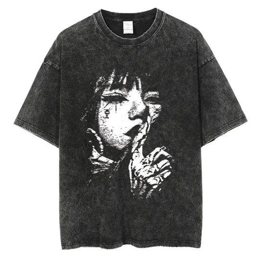 Oversized Gothic Face Silence T-Shirt