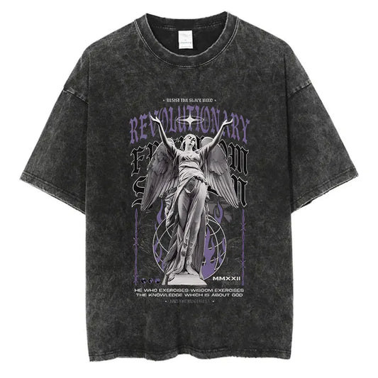 Gothic Stone Wash Winged Statue T-Shirt
