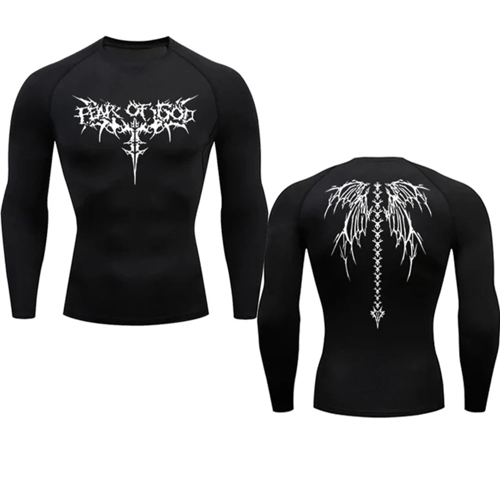 Dark Print Long-Sleeve Compression Shirt