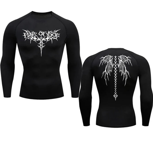 Dark Print Long-Sleeve Compression Shirt